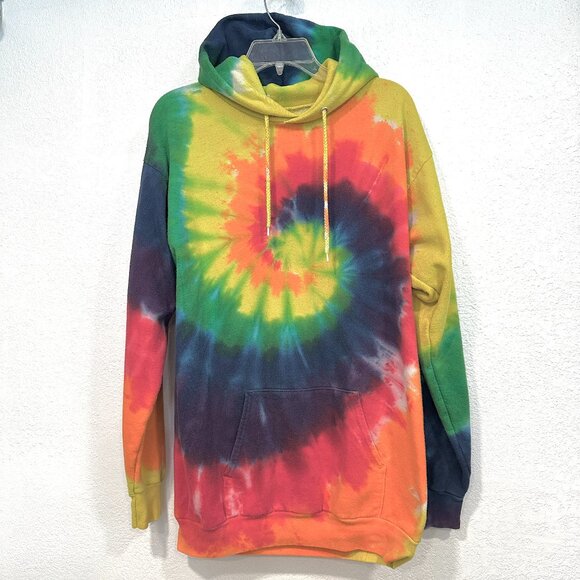 Port & Company Pullover Hoodie Sweatshirt MultiColor Rainbow Tie Dye Unisex Med - Picture 1 of 5